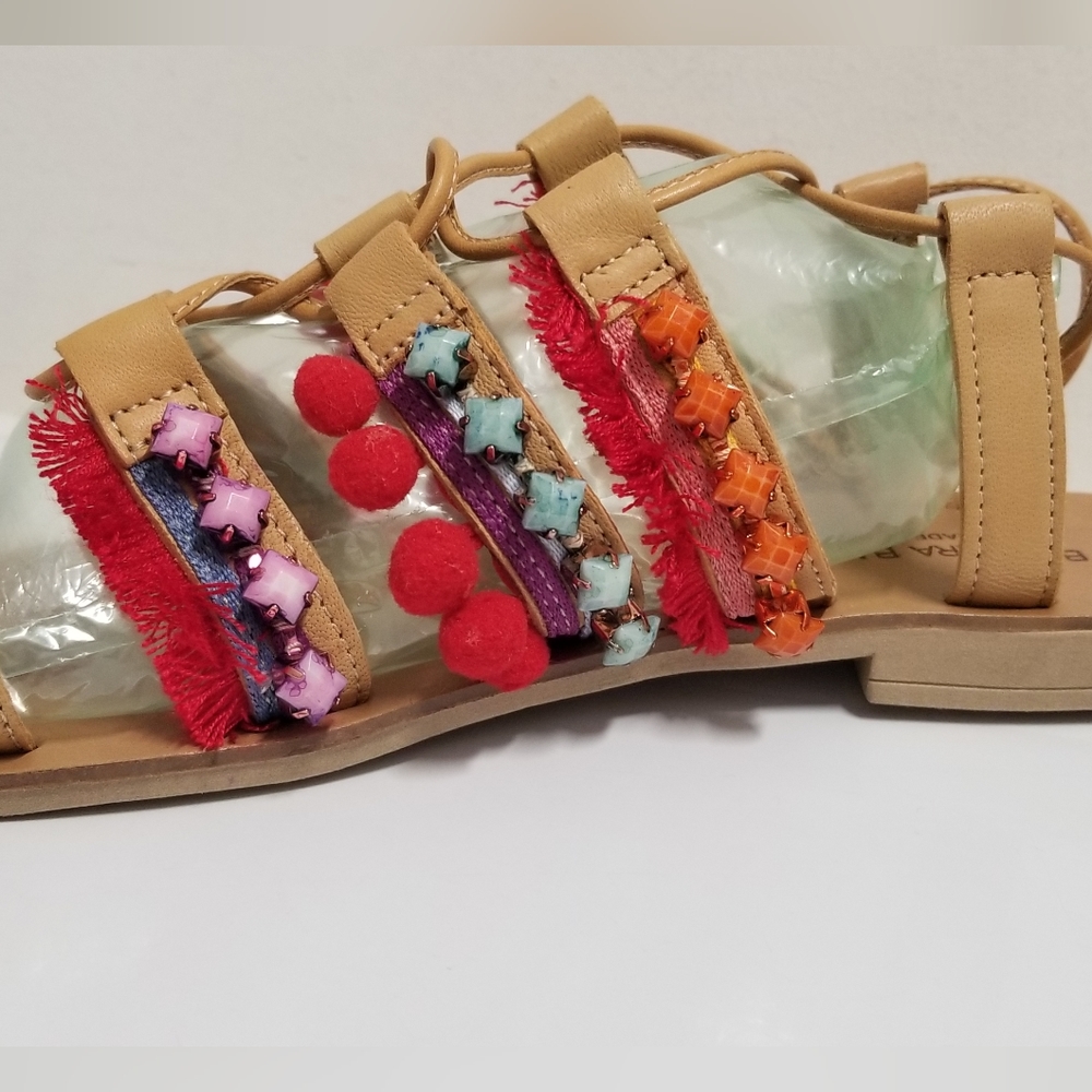 Barbara Barbieri Red Multi Tassel & Pom Pom Leather Gladiator Sandal Sz 8.5 - Picture 12 of 15